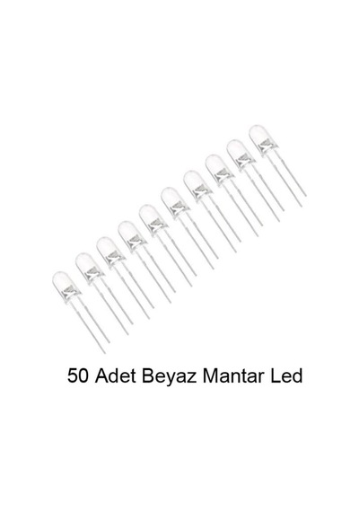 5mm Beyaz Mantar Led Diyot Süper Parlak Şeffaf Lens - 50 Adet Ekonomik Paket
