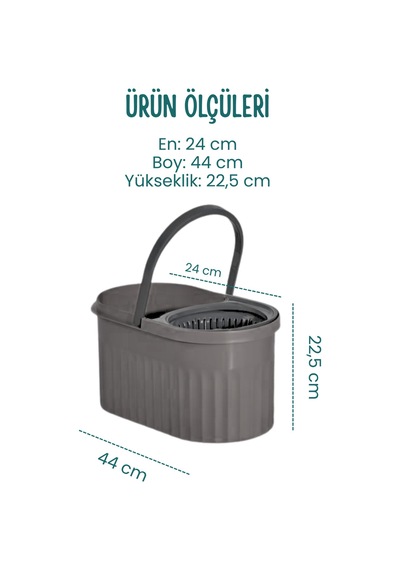 Grimorlife Döner Başlıklı Premium Mop Paspas Temizlik Seti 15lt- Döner Başlıklı Çelik Saplı-karma Renk