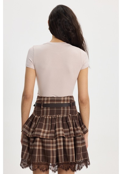 Tudors Kadın Slim Fit Dar Kesim Pamuklu Kısa Kollu Bisiklet Yaka Pembe Tişört-50712