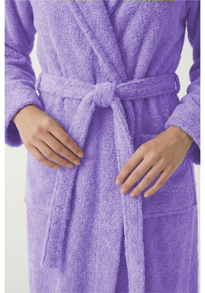 %100 Pamuklu Unisex Bornoz Şalyaka Cepli Büyük Beden 3xl 4xl Erkek Kadın Bornoz Lila
