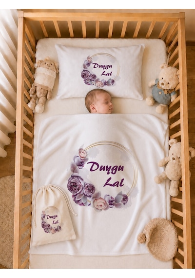 Pia Baby İsme Özel Hastane Çıkışı %100 Pamuk Kız Bebek Organik Baskılı Tulum Set Keseli Hediyelik 2052tybkyx Krem