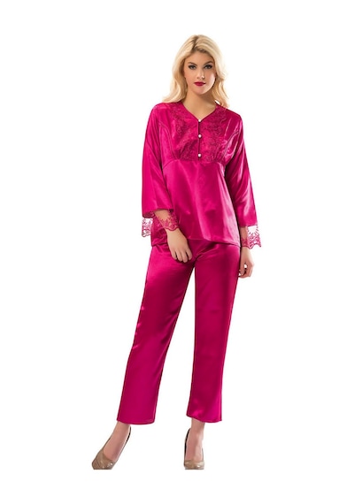 Sistina Fuşya - 644 - Saten Pijama Takımı - 1595 - - Edntrend - Beden S
