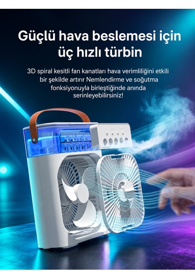 5 Çıkışlı Buharlı Mini Vantilatör 3 Kademeli, 600 Ml Su Hazneli, Led Işıklı Ve Zaman Ayarlı