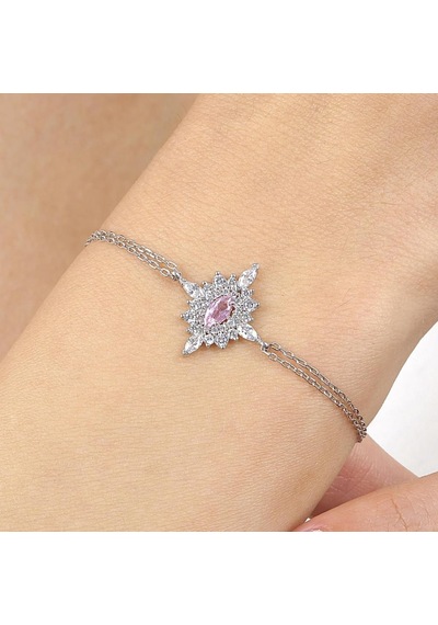 Pink Taşlı Hanedan Nişanı Vintage Gümüş Bileklik