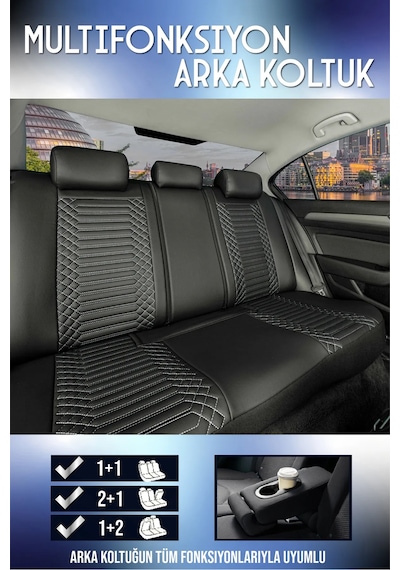 Hyundai Getz Lüx Full Deri Oto Koltuk Kılıfı Ön Arka Takım Exclusive Siyah Beyaz