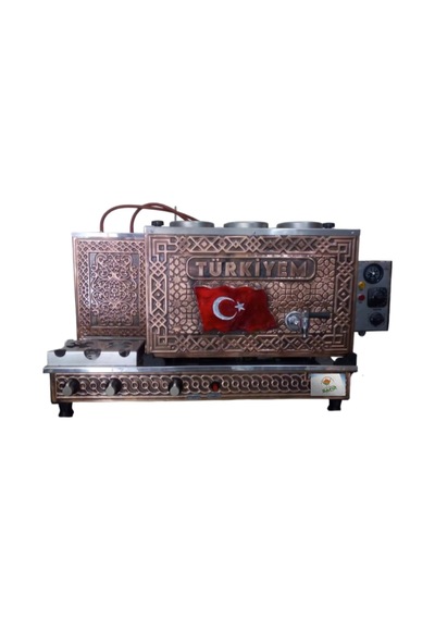 3lü Bakır Çay Ocağı Türkiyem Bayraklı Sadece Elektirikli Semaver