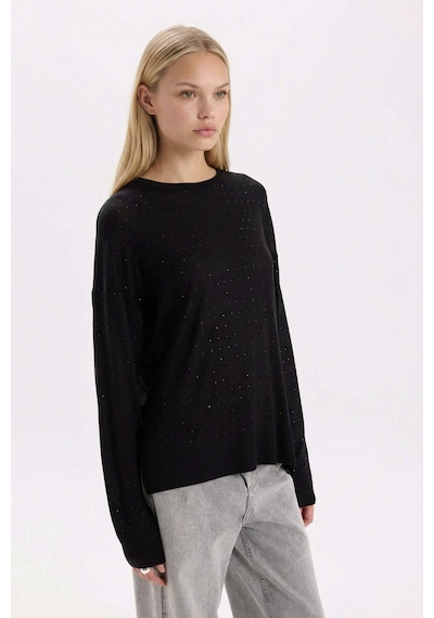 DeFacto Relax Fit Bisiklet Yaka Basic Düz Triko Kazak B9723AX24SPBK81