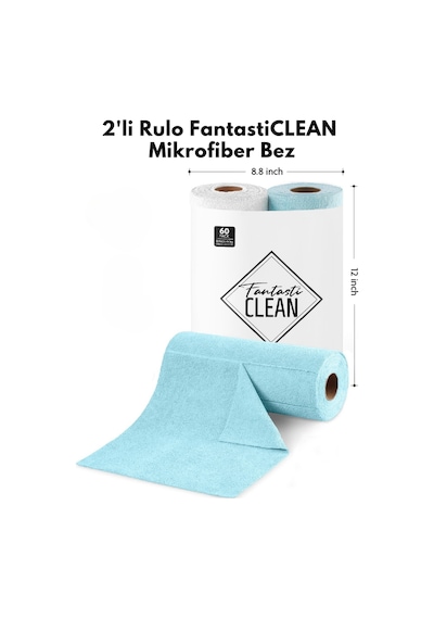 Çok Amaçlı Rulo Mikrofiber Temizlik Bezi 30x30 60 Yapraklı Beyaz - Mavi 2x30 Lu Paket Beyaz - Mavi