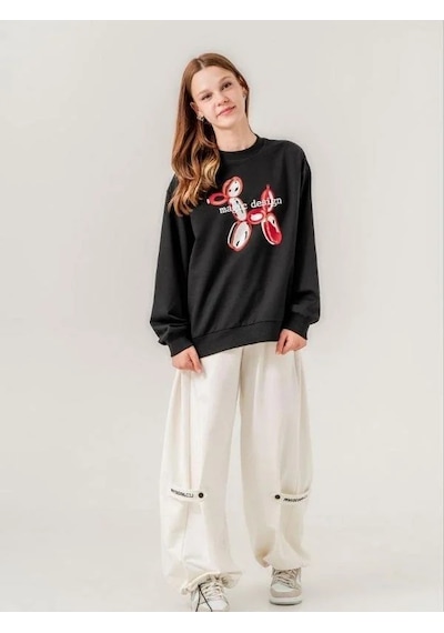 Kız Çocuk İki İplik Magic Baskılı Tasarım Sweatshirt-14215 Siyah Kız Çocuk İki İplik Magic Baskılı Tasarım Sweatshirt-14215 Siyah