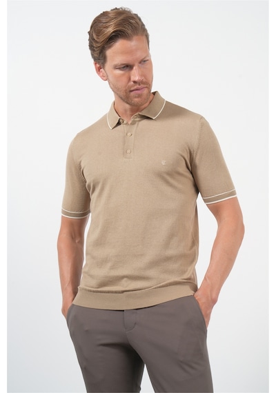 İmza Bej Polo Yaka Kısa Kol Örme Comfort Fit %100 Pamuk Kazak 1012260151