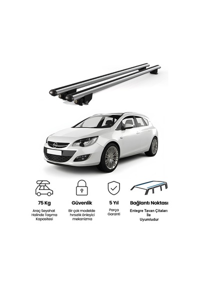 Kanca Opel Astra J Estate 2010-2014 Uyumlu Gri Kilitli Ara Atkı 110cm Port Bagaj Tavan Barı
