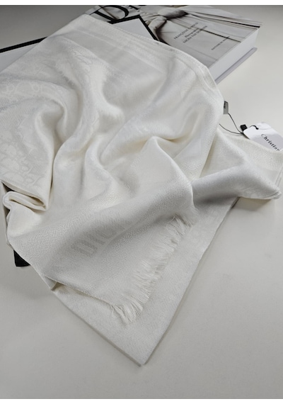 Cd Desen Kaşmir İpek Şal Silk Scarfs Hijab İthal Ürün Beyaz