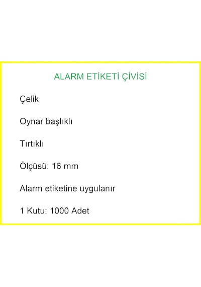 Alarm Etiketi Çivisi Metal Oynar Başlı 1000'li Kutu
