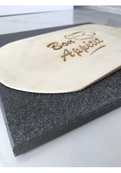 Tr Doğal Bazalt Fırın Taşı 30x30cm &amp Ahşap Fırın Küreği - Fırın Tasi, Pizza Tasi, Ekmek Tasi, Mangal T