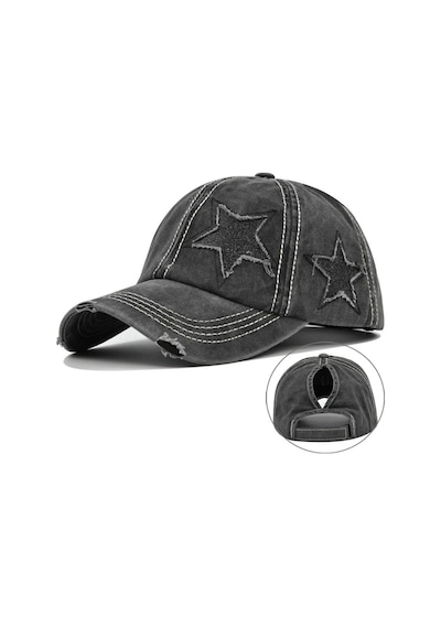 Valkyrie Vintage Siyah Yıldız Nakışlı Şapka Unisex Eskitme Baseball Cap Ayarlananır Pamuk Spor Şapka
