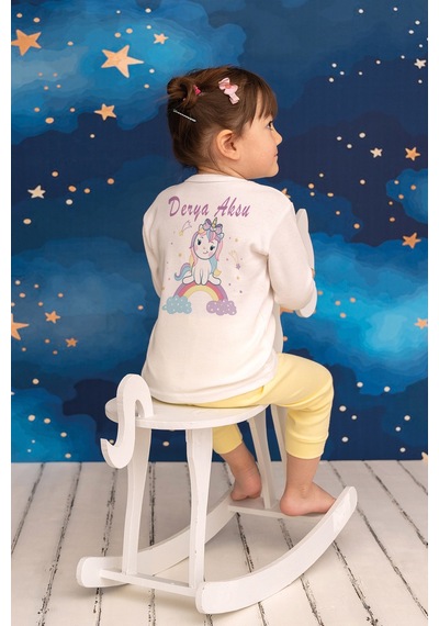 Pia Baby İsimli Kız Çocuk Pijama Takımı %100 Pamuk Penye İsme Özel Baskılı Kişiselleştirilebilir Pijama Seti 20466s14pi Krem