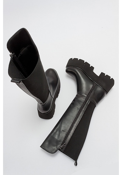 Luvishoes Solo Siyah Cilt Kadın Çizme Siyah