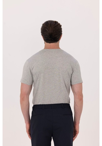 Sabri Özel Gri %100 Pamuk Bisiklet Yaka Düz Renk Basic T-shirt
