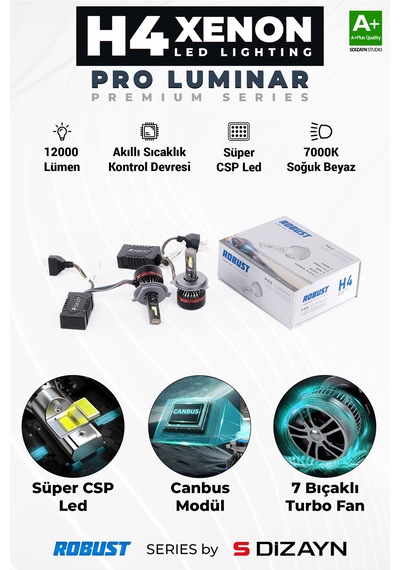 S-dizayn Pro Luminar H4 Led Xenon / 60w / 12000lm / 7000k A+ Kalite
