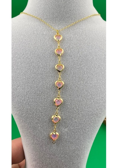 Y Model Gold Renk Kalpli Model Kadın Kolye Pembe
