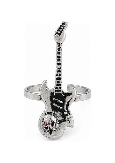 Rock Gitar Figürlü Metal Yüzük Müzik Tutkunlarına Özel Marjinal Şık Aksesuar Gümüş - Gri