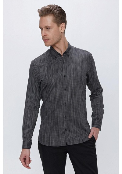 Efor Gk 661 Slim Fit Siyah Klasik Gömlek Siyah