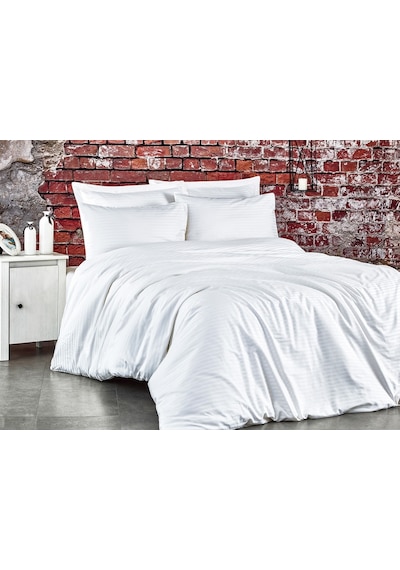 Komfort Home Battal Boy Çizgili Pamuk Saten Nevresim Takımı (436714090) Beyaz