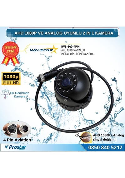 Ahd 1080p Ve Analog Cvbs Pal Dönüştürülebilir Gece Görüşlü 4 Pin Mini Metal Dome Araç Kamerası