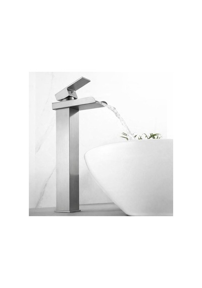 Rena Design Inox Çanak Lavabo Bataryasi Şelale Çikiş Yüksek Havza Model Uzun Çift Giriş Musluk Banyo Mat Gri
