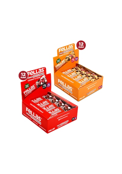 Fellas Yüksek Protein Bar 45 G Süper Ikili Kutu 24 Adet - Hind. Cevizli X 12 Adet + Yer Fıstıklı X 12 Adet