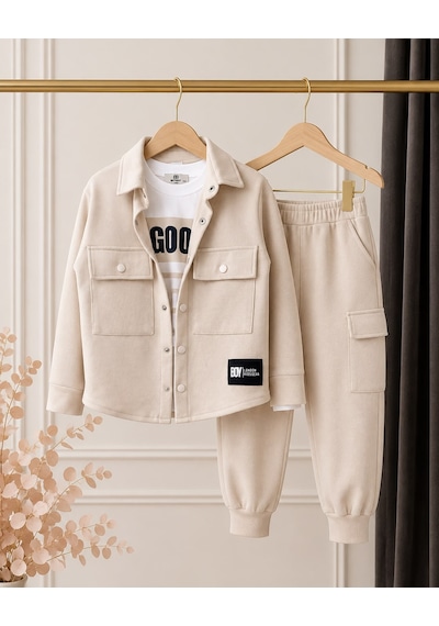 Kokoş Bebe Erkek Çocuk Good Boy Hırkalı 3'lü Takım - 4/12 Yaş - 31896 Krem