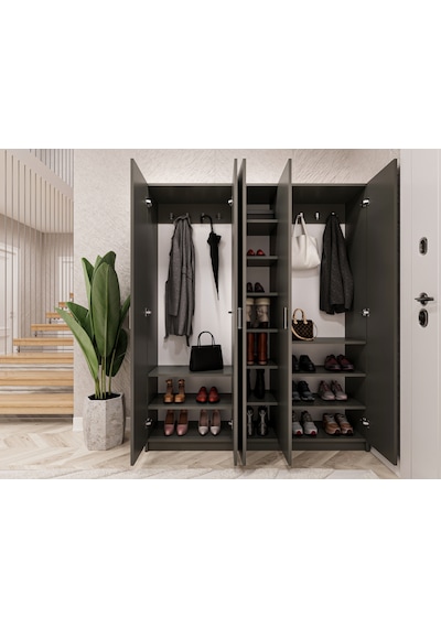 Asra Trend Vestiyer & Portmanto V-09 %100 MDF 5 Kapaklı Geniş Ayakkabılık Koyu Gri