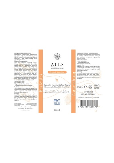 Alls Biocosmetics Organik Besleyici Prebiyotik Saç Kremi 100 ML