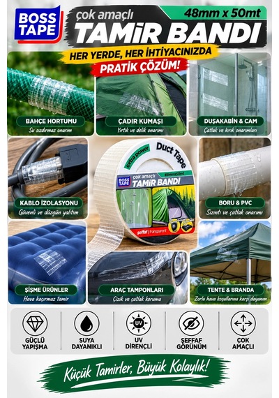 Cbandı 48 Mm X 50 Metre Suya Dayanıklı, Uv Dirençli, Güçlü Yapışkanlı Duct Tape