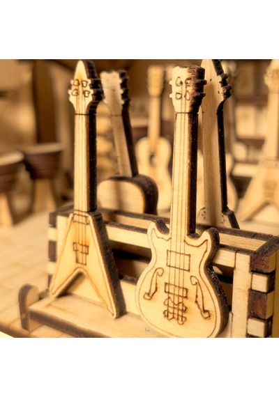 Algwooddesign Müzik Dükkanı Ahşap Maket, 133 Parça Dıy Minyatür Müzik Mağazası Modeli, Peri Led Dahil, Mdf 3d Puzzle, Hobi Ve Dekorasyon Seti, 12,6 X