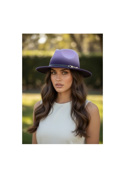Gigi Luxe Özel Tasarım Fedora Fötr Şapka Ayarlanabilir Gold Aksesuarlı Kovboy Fötr Mor Mor