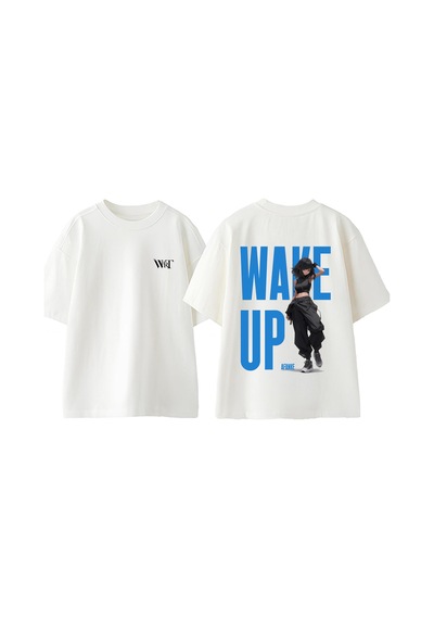 Thewert Wake Up Tasarım Sırt Baskılı Pamuk Beyaz Oversize T-shirt