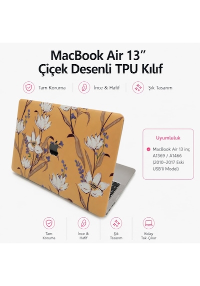Macbook Air 13 İnç Kılıf Uyumlu A1466 A1369 Çiçek Desenli Tpu Kapak İnce Hafif Darbe Önleyici Mat Yüzey Uv Lazer Baskı Tam Uyumlu Koruyucu Sarı 01 Macbook Air 13 İnç Kılıf Uyumlu A1466 A1369 Çiçek Desenli Tpu Kapak İnce Hafif Darbe Önleyici Mat Yüzey Uv Lazer Baskı Tam Uyumlu Koruyucu Sarı 01