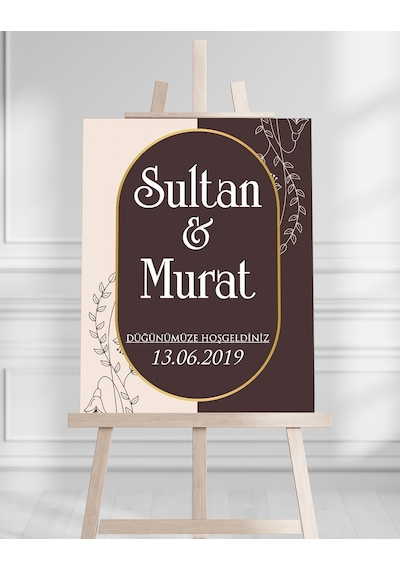 Söz Nişan Düğün İçin 50x70 Karşılama Panosu - Çiçek Tasarımlı 003 Beyaz