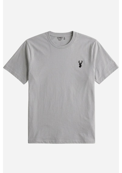 Genius Store Erkek Siyah Tişört %100 Pamuk Süprem Basic Tişört Bisiklet Yaka Nakışlı T-shirt Erkek-2li Gri-siyah