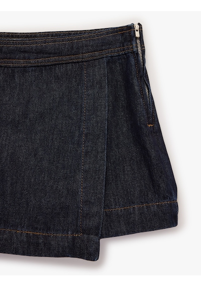 Koton Rahat Kalıp Fermuarlı Asimetrik Denim Mini Şort Etek Koyu İndigo 6sal40168md