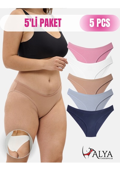 Alya Underwear Kadın Külot, Renkli Pamuklu Slip Külotlar Bikini Kesim 5'li Paket Çok Renkli Çok Renkli P04