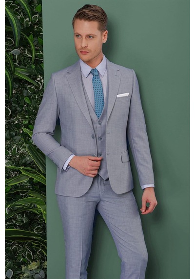 Efor Tk 872 Slim Fit Gri-mavi Klasik Takım Elbise Gri - Mavi