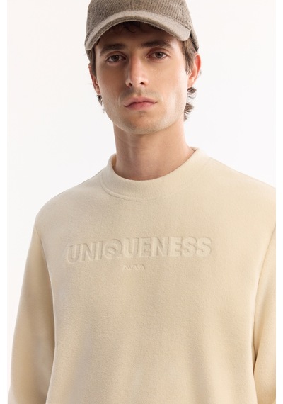 Avva Erkek Ekru Bisiklet Yaka Soft Touch Baskılı Polar Regular Fit Sweatshirt A52y1269