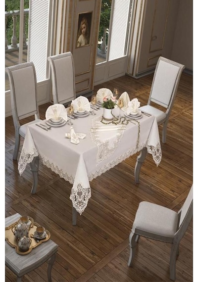 Sümbül Masa Örtüsü 160X260 Cm 26 Parça Krem (541545615)