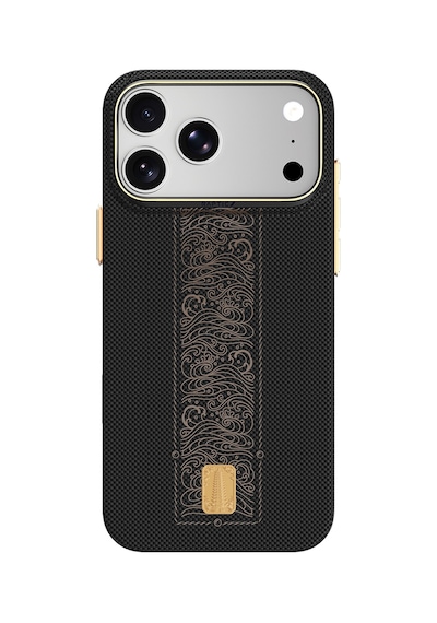 Apple iPhone Uyumlu 18 Pro Max Kılıf M-safeli Raptic Aramid Skin Rise Serisi 24 Ayar Altın Kaplamalı Karbon Siyah