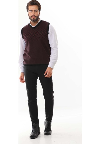 Pelikan Erkek Çizgili V Yaka Süveter 9606 Bordo