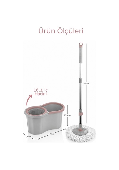 16lt. 360 Döner Başlıklı Temizlik Seti - Mikrofiber Mop Ve Kolay Sıkma Sistemi