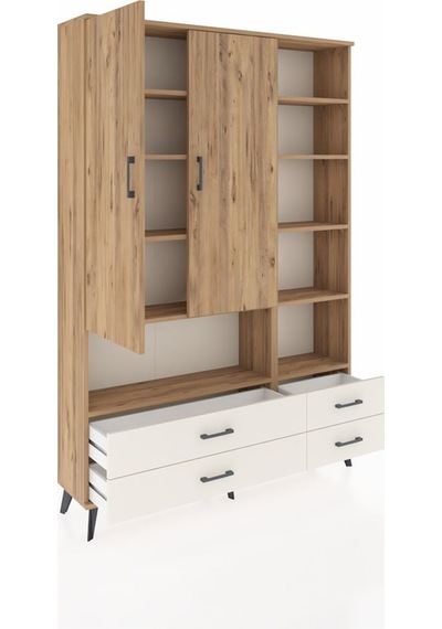 Arges Dolap 10 Raflı 4 Çekmeceli 2 Kapaklı 132x30x195 Çam-çam... Çam