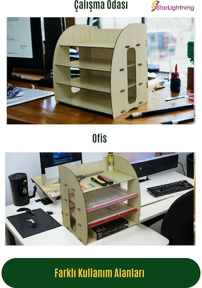Masa Düzenleyici Organizer Evrak Rafı Masaüstü Organizer Model 6 - Açık Meşe